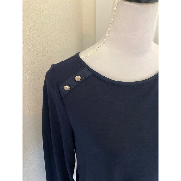 White House Black Market size Large Blue Longsleeve Silver Buttons - Picture 3 of 6